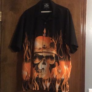Rockhouse Roadhouse Sz L shirt skull flames biker